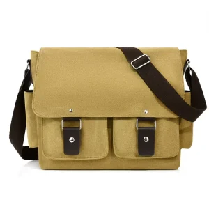 Custom Men’s Vintage Canvas Messenger Bag with Letter Decoration Waterproof