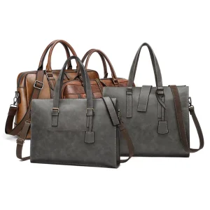 Custom Men’s Vintage Style Tote Crossbody Handbag Horizontal PU Leather with Zipper Closure Waterproof and Polyester Lining