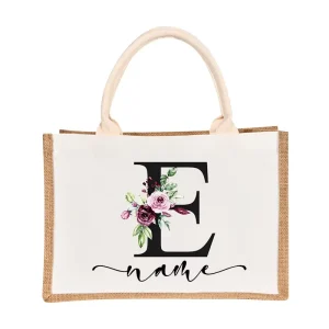Custom Name Burlap Tote Bags Personalized Bridesmaid Bachelorette Bridal Party Girls Trip Gifts Canvas Jute Tote Shopper Bags