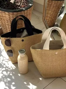 Custom Name Woven Beach Tote Handbag Personalized Straw Bag for Vacation Travel Summer