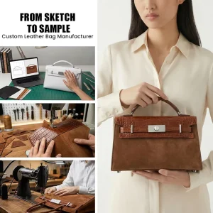 Custom ODM Suede Genuine Leather Handbag for Women Croc Embossed Top Handle Purse Vintage Luxury Private Label Factory