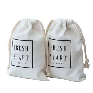 Custom Organic Muslin Cotton Calico Drawstring Bag Small Hemp Plain Shopping Bag