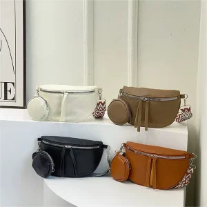 Custom PU Leather Fanny Pack Sling Belt Bags Large Capacity Crossbody Chest Bags Women Waist Bag with Pouch