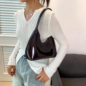 Custom PU Leather Lady Hobo Bags for Women Half Moon Shape Underarm Bag Single Zipper Closure