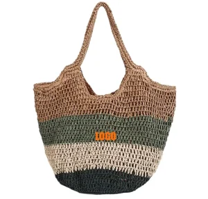 Custom Paper Straw Bag Women’s Shoulder Bags Hand woven Handbag Large Capacity Summer Beach Straw Tote Bag