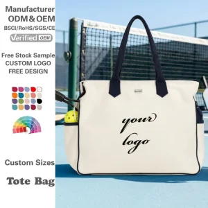 Custom Pickleball Tote Bag Sporty Cotton Canvas Material Gym Racket Bags with Shoe Compartment Dry Wet Pocket As Give-away Gift