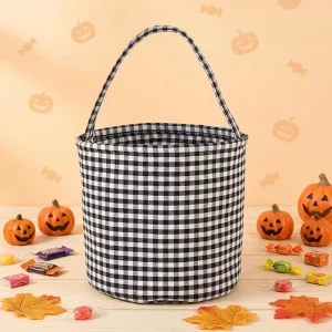Custom Plaid Checked Monogram Gingham Tote Bucket Halloween Basket for Kids Treat Bags Halloween Party Favor Supplies