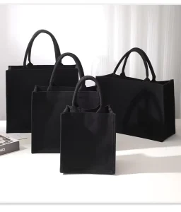 Custom Premium Feel Black Jute Tote Bags with Custom Logo Print Structured and Large Capacity Reusable Shopping Bags