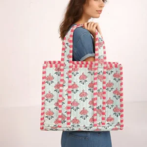 Custom Print Colorful Cotton Quilted Tote Bag for Women Soft Portable Handbags