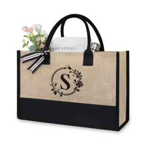 Custom Print Logo Designer Initial Jute Canvas Tote Bag Personalized Present Bag Canvas Beach Weekender Tote Bag