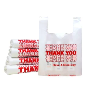 Custom Printed Biodegradable Supermarket T Shirt Handle Thank You Shopping Bag Plastic Bags