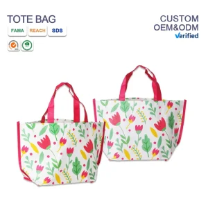 Custom Printed Eco friendly Recyclable Fashion Shopping Medium PP Woven Tote Bag with Custom Logo and Open Closure