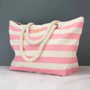 Custom Printed Large Tote Beach Bag Eco Friendly for Pink Waterproof Canvas Sand Proof Swim Pool Tote Shopping Bag for Women