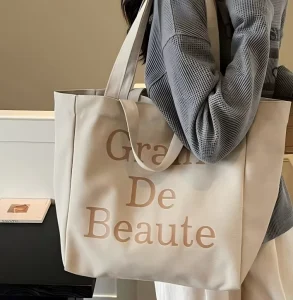 Custom Printed Logo High Quality Women’s Canvas Tote Shopping Bags for All Seasons