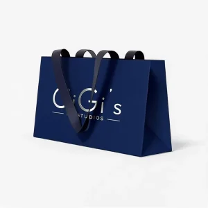 Custom Printed Logo Premium Black Brown Paper Shopping Jewelry Gift Bag with Ribbon Handle