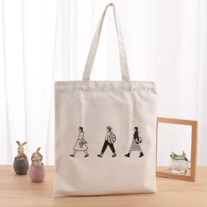 Custom Printed Logo Reusable Long Shoulder Belt Canvas Cotton Shopping Tote Bag