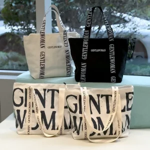 Custom Printed Logo Tote Shopping Cotton Fashion Canvas Bag Large With Zipper And Pocket Handle Cross Body Bag