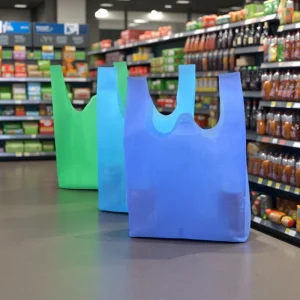 Custom Printed Non Woven Tote Bags for Supermarket Shopping Grocery Use Recyclable Fabric Custom Color Flexiloop Handle
