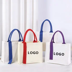 Custom Printing High Quality Large Capacity Portable Advertising Gift Bag Canvas Tote Bag For Beach With Custom Ribbon