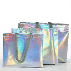 Custom Printing Recyclable Reusable Holographic PP Laminated Non woven Fabric Tote Bags for Candle Craft Customizable