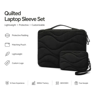 Custom Quilted Laptop Sleeve Set With Accessory Pouch Shockproof Padded Notebook Computer Bag