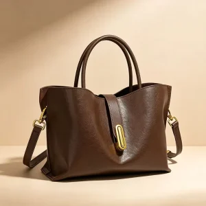 Custom Real Leather Satchel Bag Gold Tab Lock Winged Tote Detachable Strap Office Luxury Handbags for Women OEM ODM