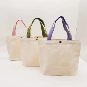 Custom Recyclable Reusable Shopping Canvas Cotton Tote Bags with Silk Screen Printed Logo Patch Handle Environmental Protection