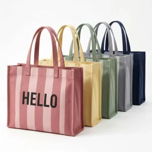 Custom Retro Art Canvas Handbag Letter Rope Zipper Closure Ladies Large Medium Capacity Environmentally Friendly Recyclable