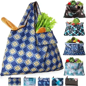 Custom Reusable Waterproof Folding Large Capacity Women’s Handbags Portable Polyester Shopping Tote Bags Foldable Shopper Bag