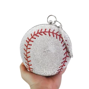 Custom Rhinestone Round Baseball Shaped Evening Wristlets Crossbody Bags Women Shoulder Clutch Party Game Event Handbag