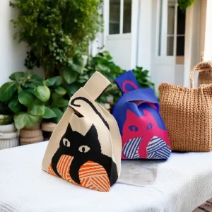 Custom Small Knot Design Knit Mini Tote Soft Fabric Wrist Bag Portable Crochet Purse For Wedding Promotional Gifts