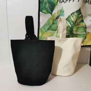 Custom Solid Color Canvas Bucket Hand Bag Environmental Protection Storage Large Capacity Portable Round Bottom Canvas Tote Bag