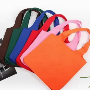 Custom Solid Color Tote Bags Heavy Cotton Canvas Handbag Inside Outside Pockets Portable Shopping Bag Fashion Grocery Bag