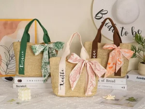 Custom Straw Beach Tote Bags Personalized Bridesmaid & Bachelorette Bridal Party Wedding Gifts Summer Autumn
