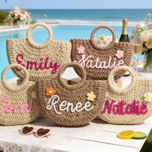 Custom Straw Summer Beach Bag Open Closure Bridesmaid Wedding Party Gifts Flower Girl Basket