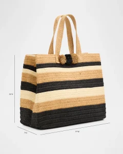Custom Striped Straw Tote Bag Large Woven Beach Shopper Handmade Raffia Summer Handbag