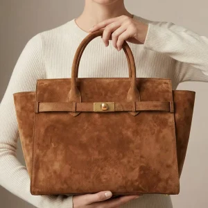 Custom Suede Genuine Leather Tote Handbag for Women Vintage Luxury Top Handle Purse OEM ODM Private Label Long Term Partner