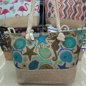Custom Summer Large Capacity Foldable Beach Rope Beach Bag Women’s Travel Heavy Canvas Bag with Inner Pocket