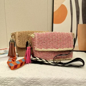 Custom Summer Paper Straw Natural Color Beach Tote Lady Fashion Handmade Shoulder Handwoven Rattan Eco friendly Cover Daily