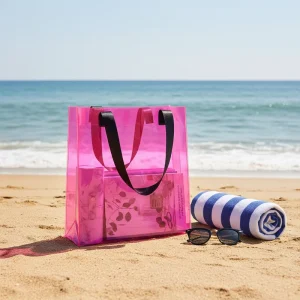 Custom Summer Pink PVC Tote Bag Waterproof Lightweight Anti-Scratch Reusable Shopping Bag Fashion Style Beach Gift
