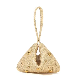Custom Summer Woven Evening Shoulder Clutch Purse for Ladies Stylish Trendy Hobo Rivet Beach Handbag