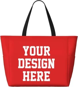Custom Tote Bag for Women with Photo Logo Printing Personalized 7 Pocket Tote for Beach Travel