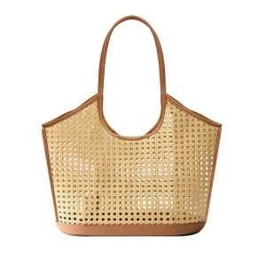 Custom Tote Bags Perforated Design With Colored Edging Handmade Handbag Casual Summer Ladies Natural Straw Bag