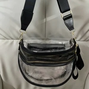 Custom Transparent PVC Fanny Pack Women’s Waterproof Large Capacity Saddle Waist Bag with Adjustable Belt for Outdoor Sports