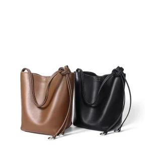 Custom Trendy Drawstring Bucket Bag Soft PU Leather Crossbody Purse Tones Hobo Bag