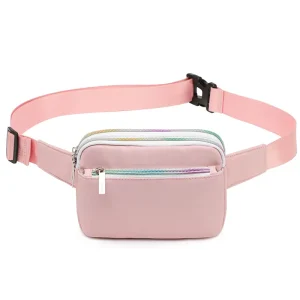 Custom Unisex Iridescent Gradient Crossbody Belt Bag 3 Pocket Nylon Fanny Pack for Outdoor