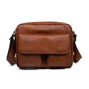 Custom Vintage Men’s Genuine Leather Crossbody Messenger Bag Cotton Lining Durable Zipper Closure Four Seasons Waterproof