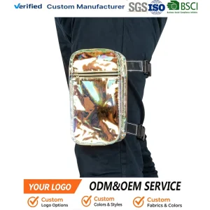 Custom Waterproof Carnival Holographic Dazzling Shiny PVC Drop Thigh Leg Bag With Adjustable Straps For Women