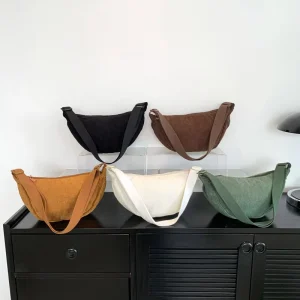 Custom White Corduroy Hobo Shoulder Bag for Women Crossbody Design with Letter Decoration Lady Style