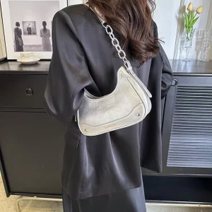 Custom Women PU Leather Underarm Shoulder Bag Punk Style Crescent Crossbody Purse OEM ODM Custom Logo Accepted